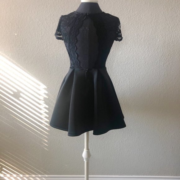 B. Darlin' Black Peplum Lace Semi-Formal Mini Dress - Picture 2 of 4